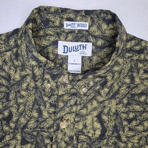 Duluth Trading Co Mens Untucked Standard Fit Shirt Size L Black/Green Leaf Print